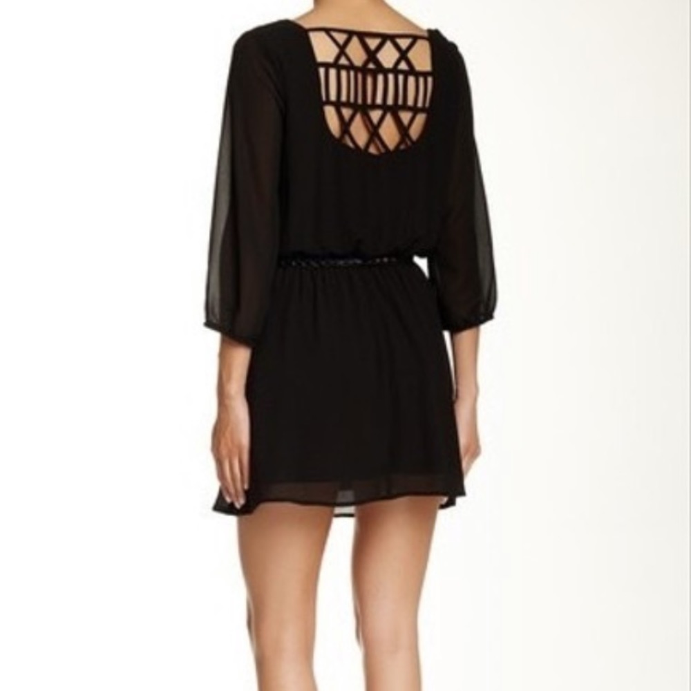 Black 3/4 Sleeve Lattice Short Formal dress